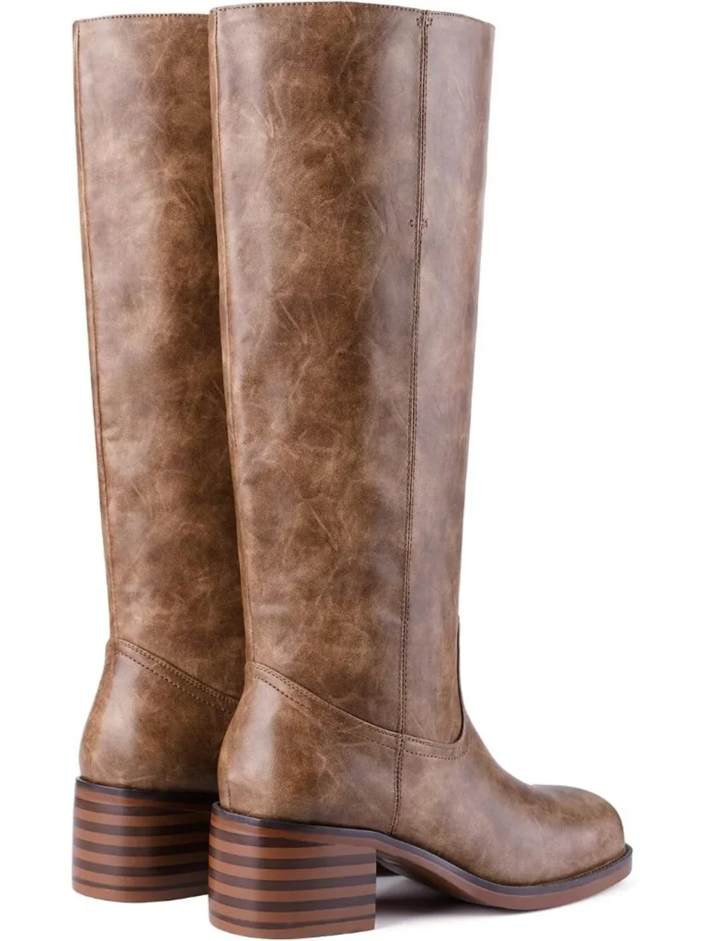 Women's Chocolate Chunky Block Heel Square Toe Going Out Knee High Riding Boots